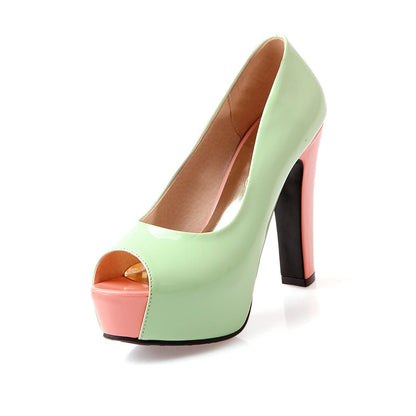 Women Peep Toe Block Heels Pumps Jelly Shoes