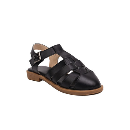 Women Lolita Round Toe Hollow Out Flat Sandals