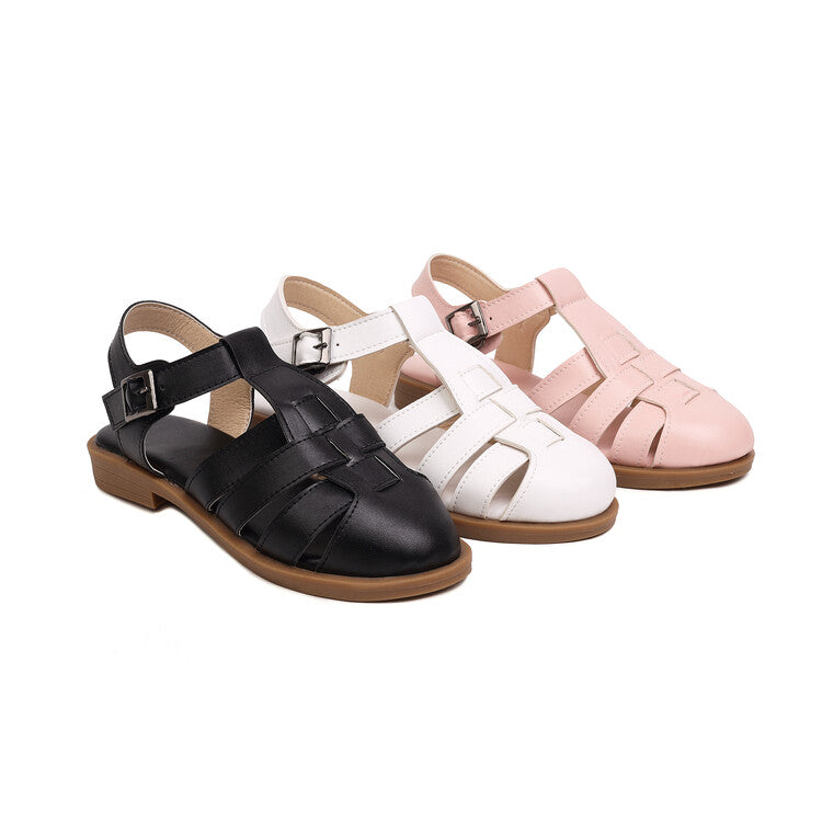 Women Lolita Round Toe Hollow Out Flat Sandals