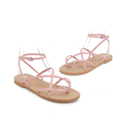 Women Flip Flops Round Toe Ankle Strap Flat Sandals