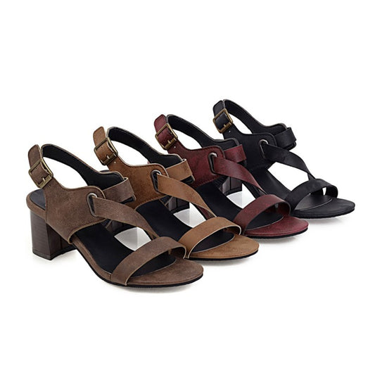 Women High Heeled Buckle Belt Block Heels Sandals