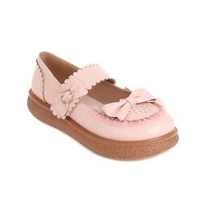 Women Lolita Round Toe Butterfly Knot Shallow Flat Sandals