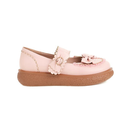 Women Lolita Round Toe Butterfly Knot Shallow Flat Sandals