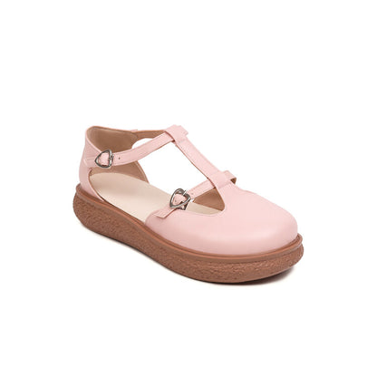 Women Lolita Round Toe T Strap Flat Sandals