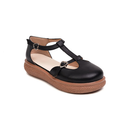 Women Lolita Round Toe T Strap Flat Sandals