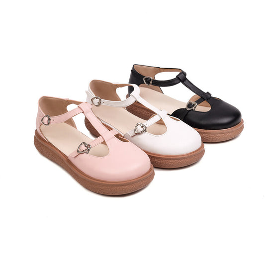 Women Lolita Round Toe T Strap Flat Sandals