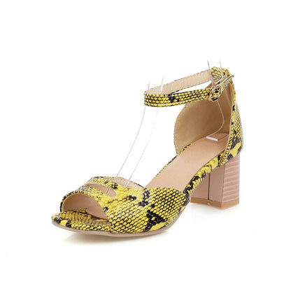 Women Ankle Strap Printed Block Heels Sandals