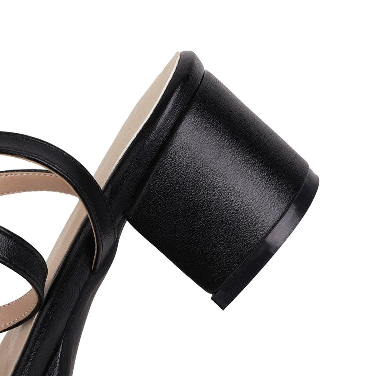 Ladies Solid Color Butterfly Knot Low Block Heels Platform Sandals