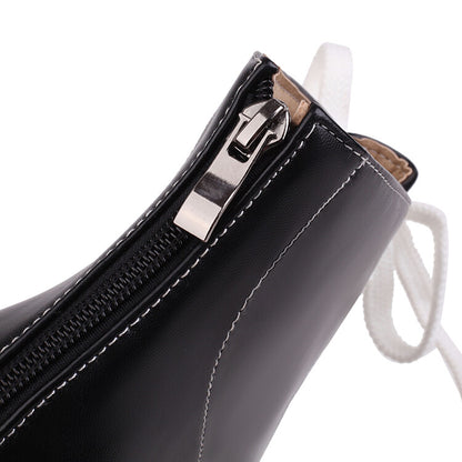 Women Lace Up Stitch Block Heel Platform Short Boots