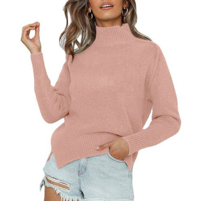 Solid Color Turtleneck Long-sleeved Women Pullover Sweater