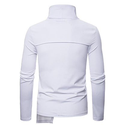 Men's Dark Slim Fit Turtle Neck Irregularity Long Sleeves T-shirt