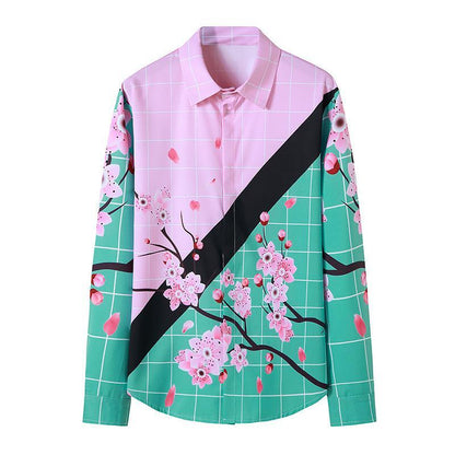 Men's 3D Button Flower Printing Long Sleeves Casual Shirts