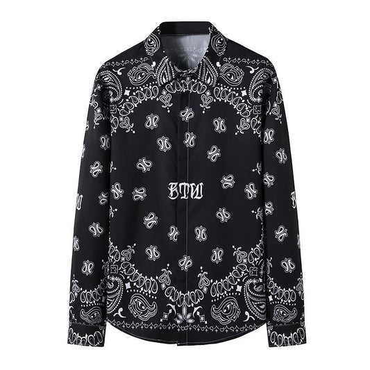 Men's 3D Button Retro Printing Long Sleeves Casual Shirts