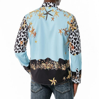 Men's 3D Button Royal Style Leopard Print Printing Long Sleeves Casual Shirts