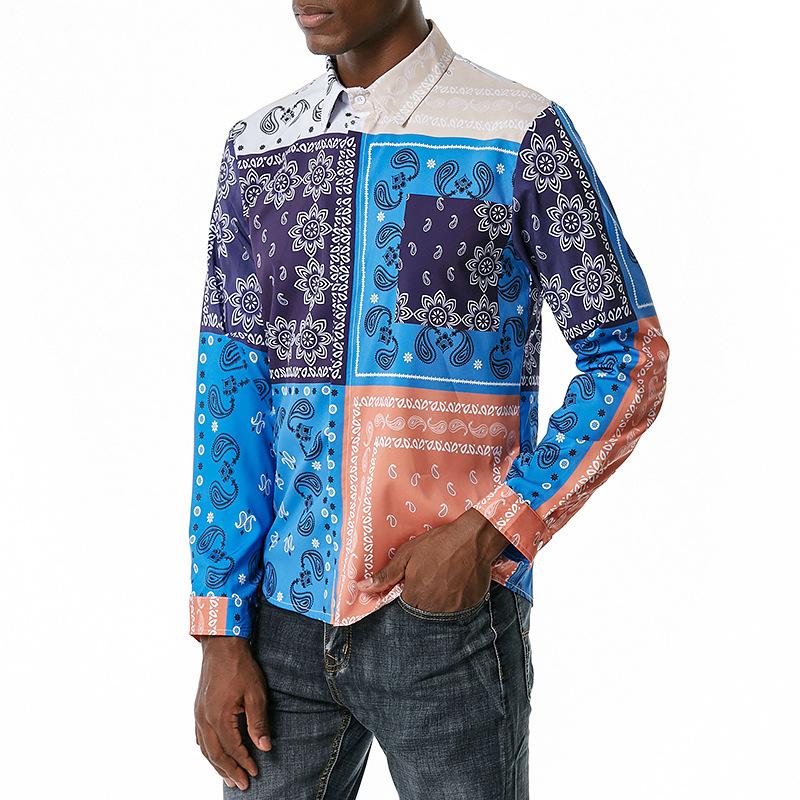 Men's 3D Button Retro Printing Long Sleeves Casual Shirts