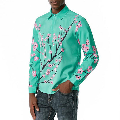 Men's 3D Button Flower Printing Long Sleeves Casual Shirts