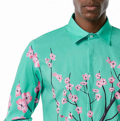 Men's 3D Button Flower Printing Long Sleeves Casual Shirts