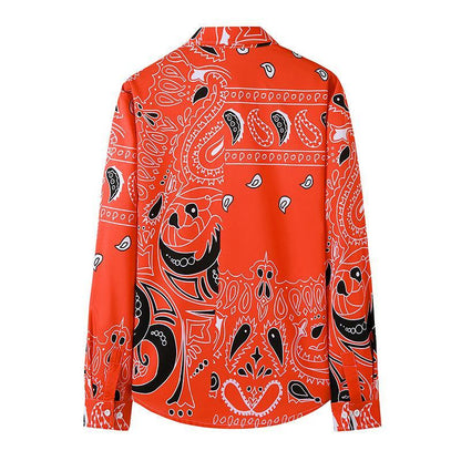 Men's 3D Button Retro Printing Long Sleeves Casual Shirts