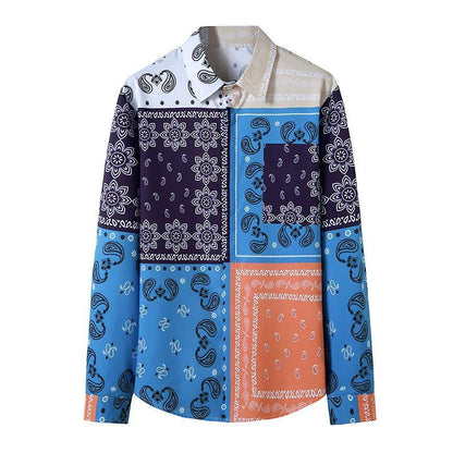 Men's 3D Button Retro Printing Long Sleeves Casual Shirts