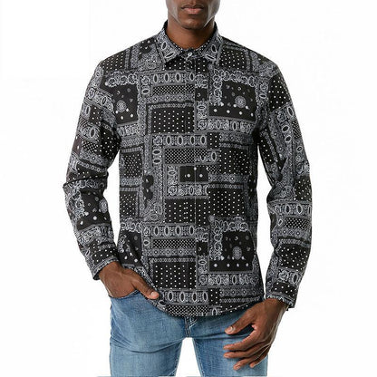 Men's 3D Button Retro Printing Long Sleeves Casual Shirts