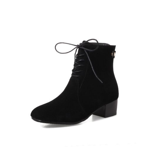 Women Lace Up Low Heels Short Boots