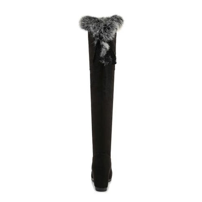 Women Fur Over the Knee Wedges Heels Boots