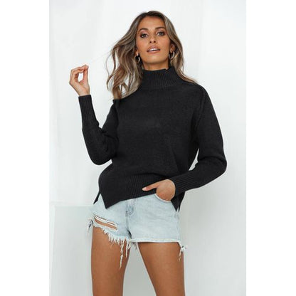 Solid Color Turtleneck Long-sleeved Women Pullover Sweater