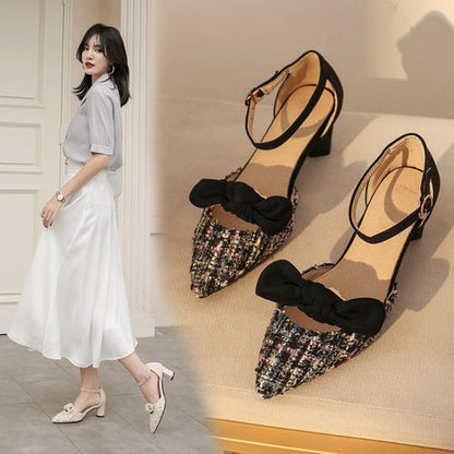 Women Bow Tie High Heel Chunky Sandals