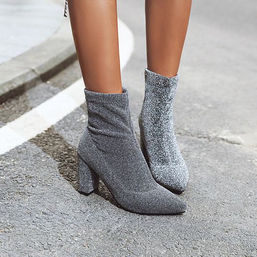 Women Velvet High Heel Short Boots