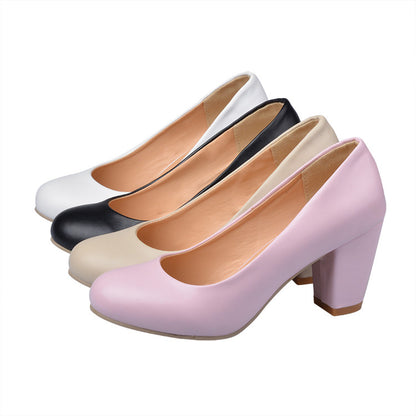 Women Round Toe Block Heels Pumps