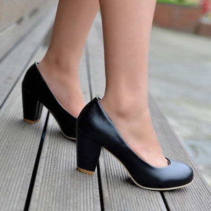 Women Round Toe Block Heels Pumps