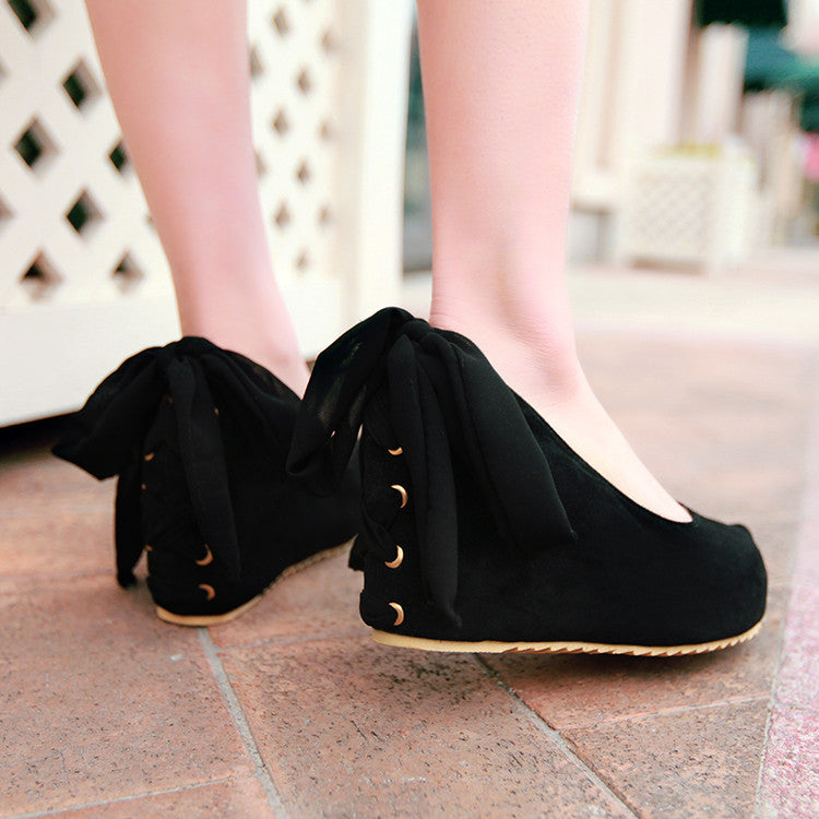 Women Ribbons Platform Wedge Heels Pumps