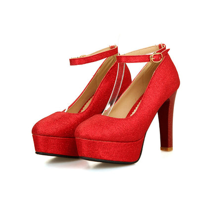 Women Ankle Strap Sequined High Heel Platform Pumps