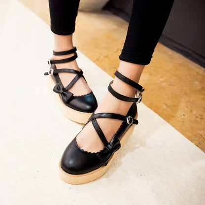 Women Bowtie Platform Wedges Shoes