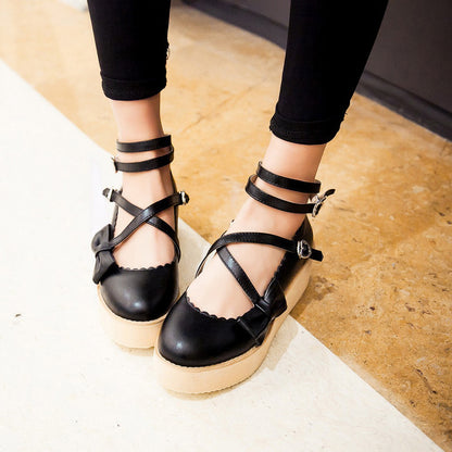 Women Bowtie Platform Wedges Shoes