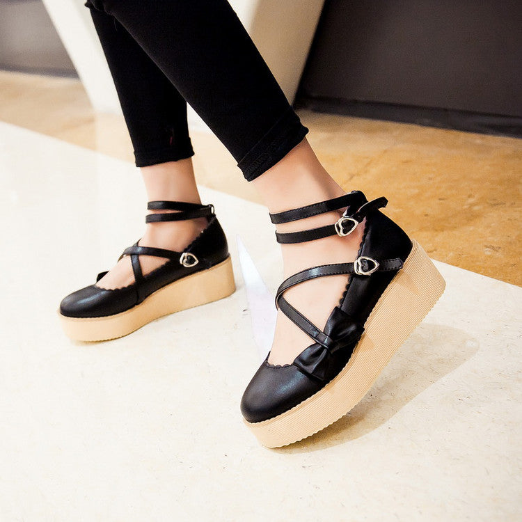 Women Bowtie Platform Wedges Shoes