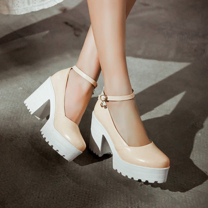 Women Ankle Strap High Heels Platform Pumps