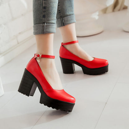 Women Ankle Strap High Heels Platform Pumps