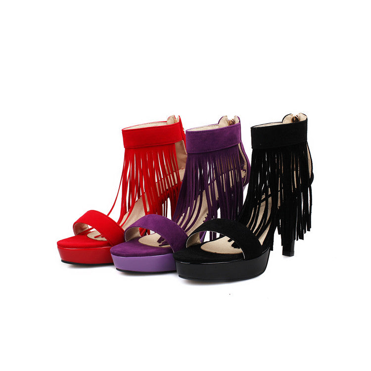 Women Tassel Stiletto High Heel Platform Sandals