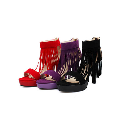 Women Tassel Stiletto High Heel Platform Sandals