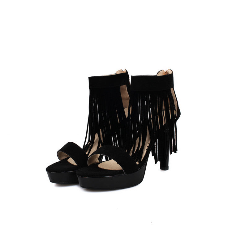 Women Tassel Stiletto High Heel Platform Sandals