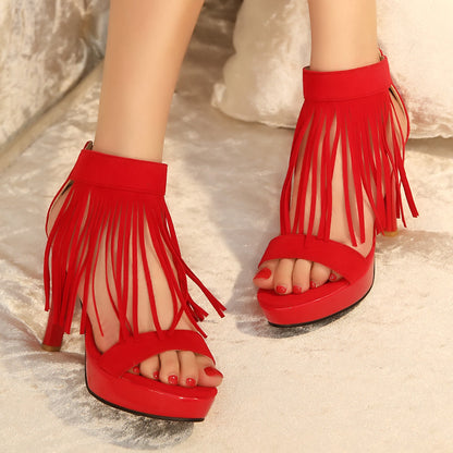 Women Tassel Stiletto High Heel Platform Sandals