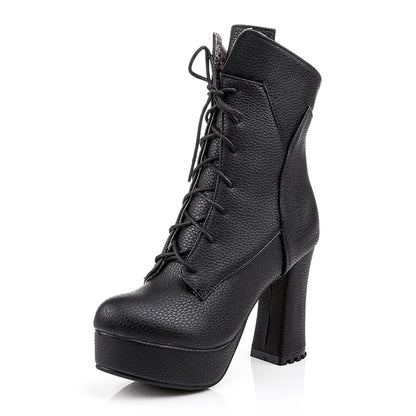 Women Lace Up High Heels Short Boots