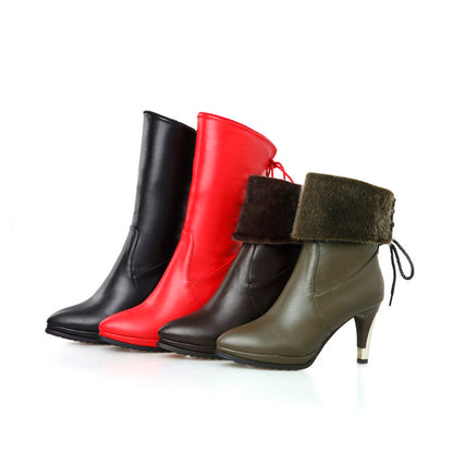 Women Pointed Toe High Heels Short Boots