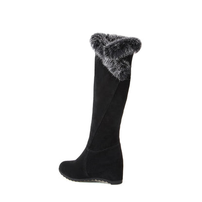 Women Fur Wedges Heels Knee High Snow Boots