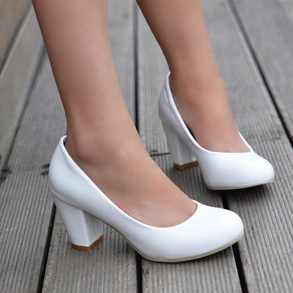 Women Round Toe Block Heels Pumps