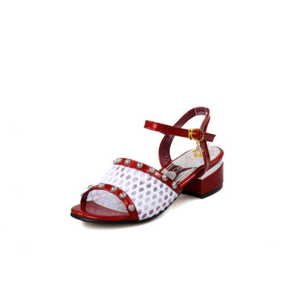 Women Color Block Metal Decor Buckle Strap Chunky Heel Sandals