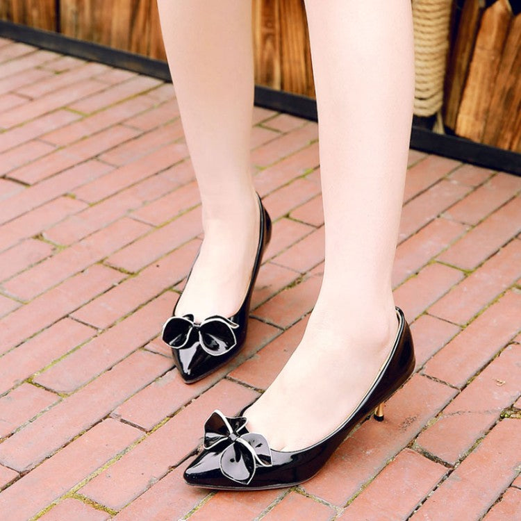 Women Patent Leather Bowtie High Heel Stiletto Pumps