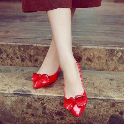 Women Patent Leather Bowtie High Heel Stiletto Pumps