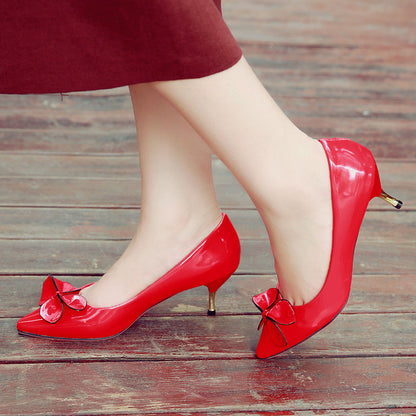 Women Patent Leather Bowtie High Heel Stiletto Pumps